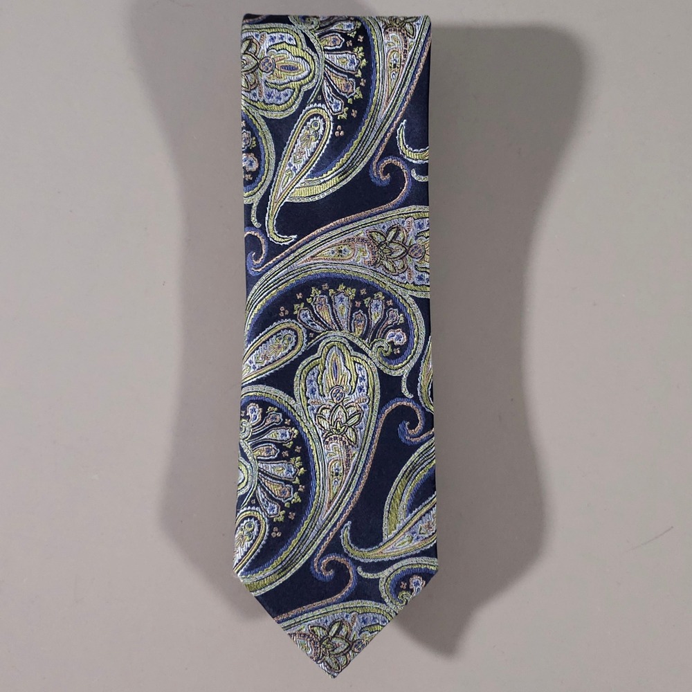Forsyth of Canada Necktie Mens OS Blue Green Paisley Silk Hand Sewn Formal